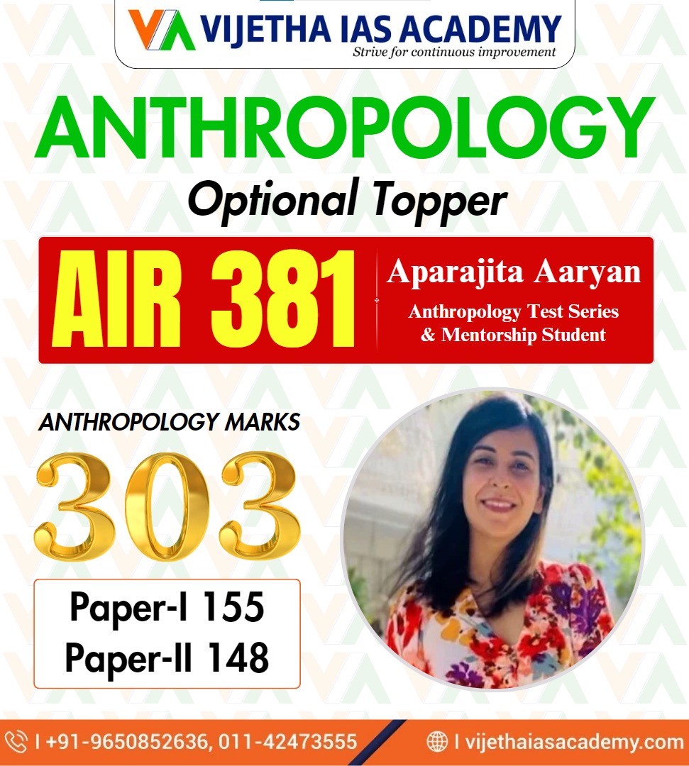 Aparajita Aaryan Cracks UPSC CSE 2023 with Anthropology Optional - A Look at Vijetha IAS's Legacy in Anthropology Coaching