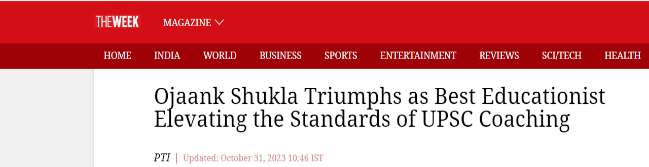Ojaank Shukla Triumphs as Best Educationist Elevating the Standards of UPSC Coaching