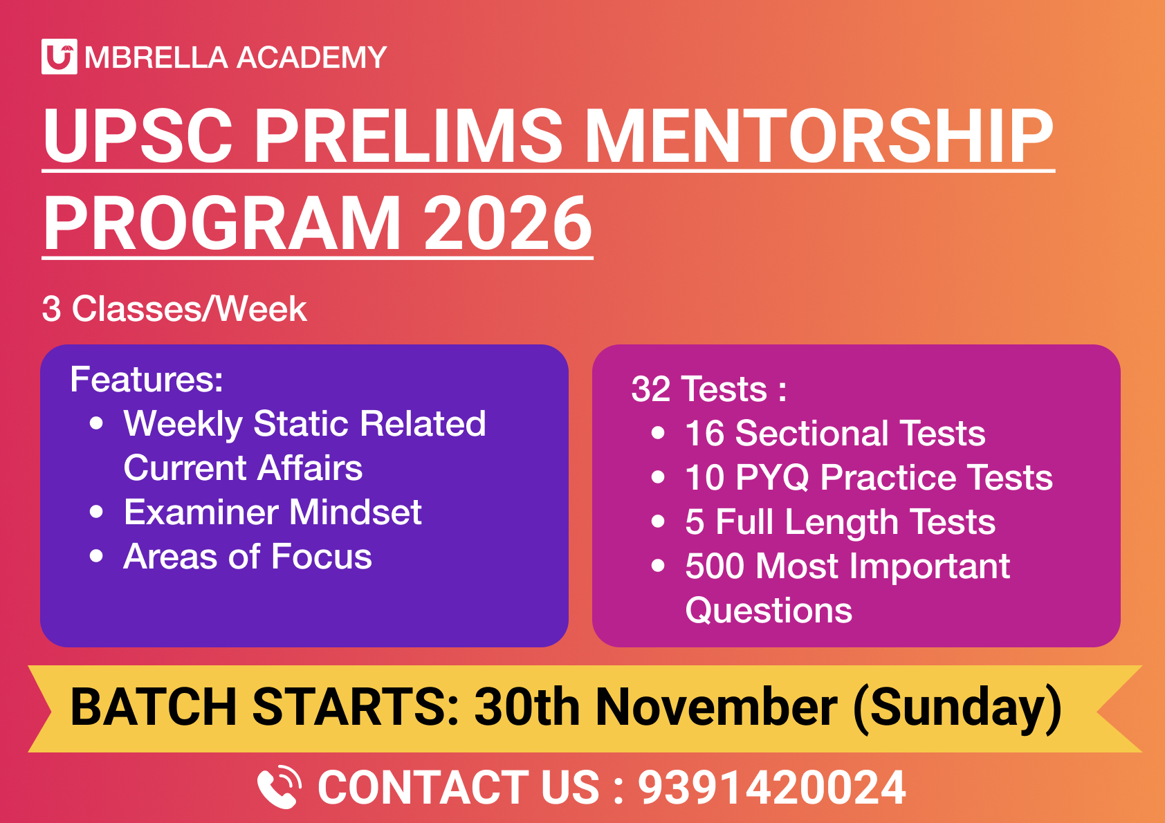 UPSC PRELIMS MENTORSHIP COURSE 2026