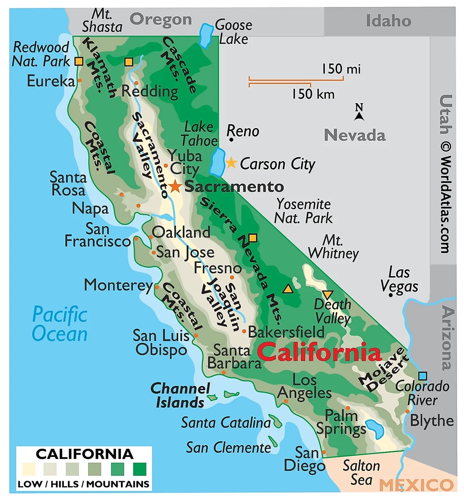Geophysical characteristics of California